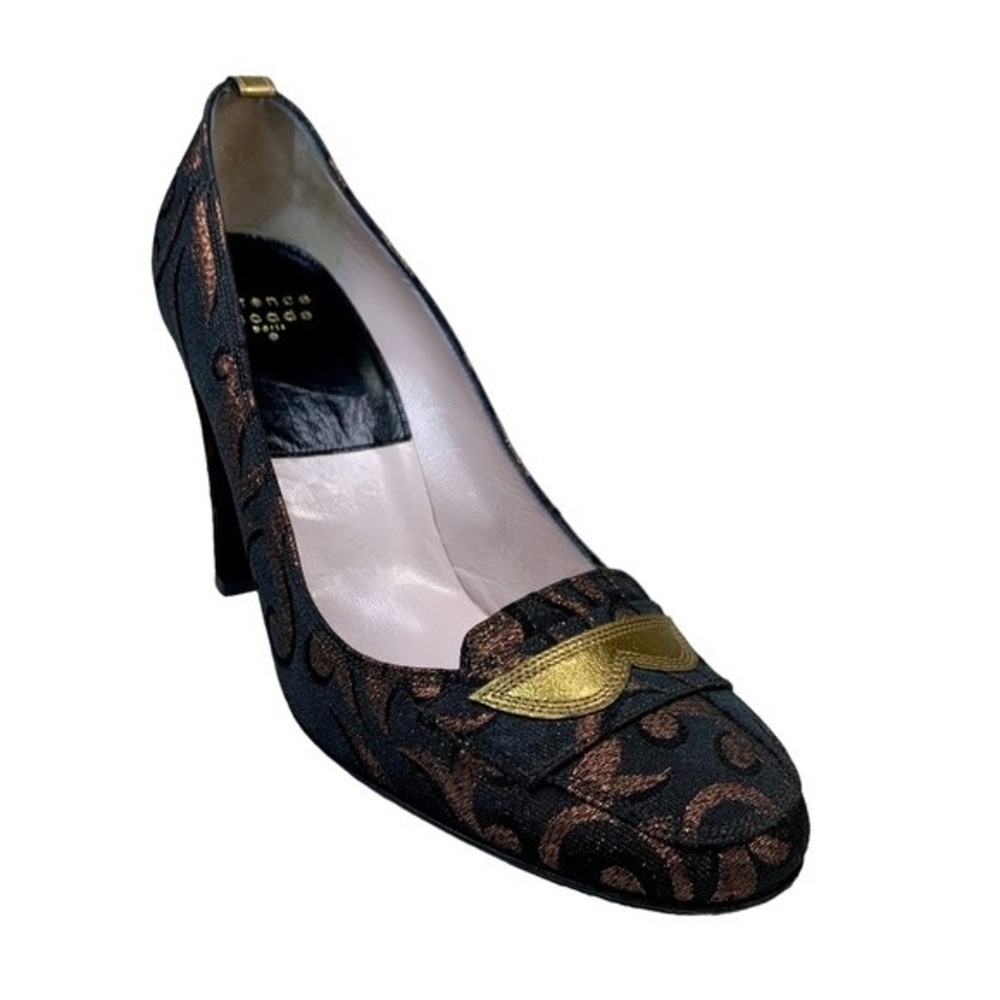 Laurence Dacade Parir Metallic Brocade Loafer Pumps Block Heels 38.5 / 7.5